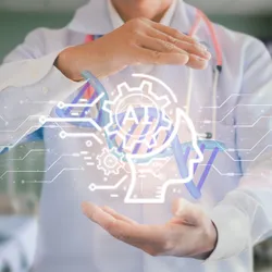 A healthcare professional showcasing AI technology in a lab setting