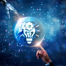 A robotic hand touching a glowing light bulb symbolizing machine learning safeguards