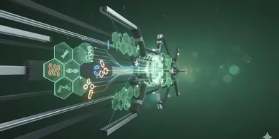 Abstract visual representing advanced high-throughput contaminant and allergen testing with interconnected molecular structures and data flows, emphasizing precision and efficiency.