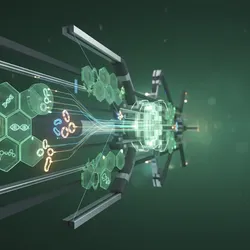 Abstract visual representing advanced high-throughput contaminant and allergen testing with interconnected molecular structures and data flows, emphasizing precision and efficiency.