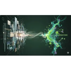 Abstract visual representing robust assay validation for chemical and microbiological analysis, featuring structured data and organic elements.