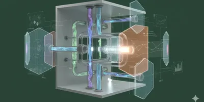 Abstract visual representation of environmental controls for sample integrity, showing a central transparent cube with interconnected, glowing pipes representing controlled flows of temperature, humidity, and air quality, surrounded by digital interface elements displaying data and monitoring.
