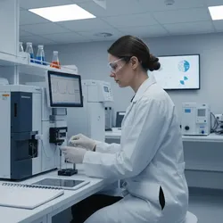 Materials science lab validation: Scientist performing method qualification test on industrial material