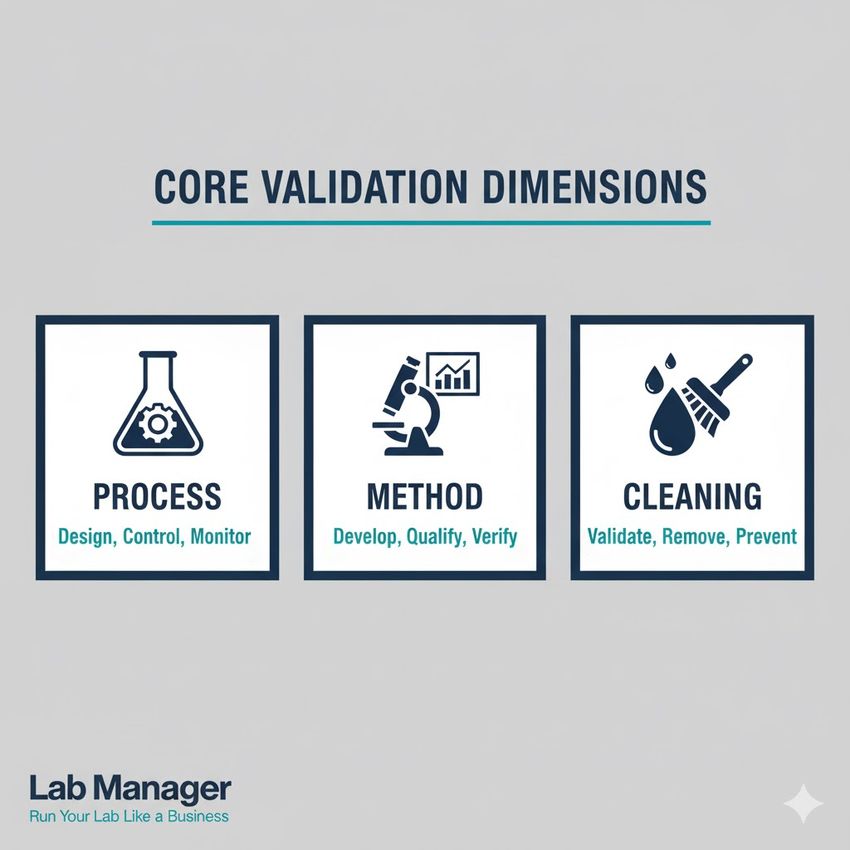 Infographic on core validation dimensions.