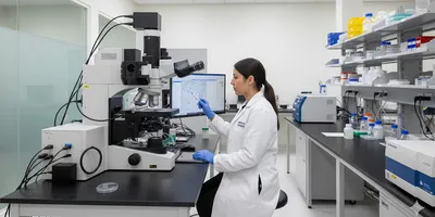 High-cost academic core lab with mass spectrometer. Technician performs calibration, demonstrating shared research facility operational efficiency.