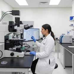 High-cost academic core lab with mass spectrometer. Technician performs calibration, demonstrating shared research facility operational efficiency.