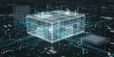 Abstract digital art of a transparent wireframe industrial research lab structure overlaid with glowing blue and green data streams and high-throughput screening schematic, symbolizing strategic R&D and digital infrastructure.