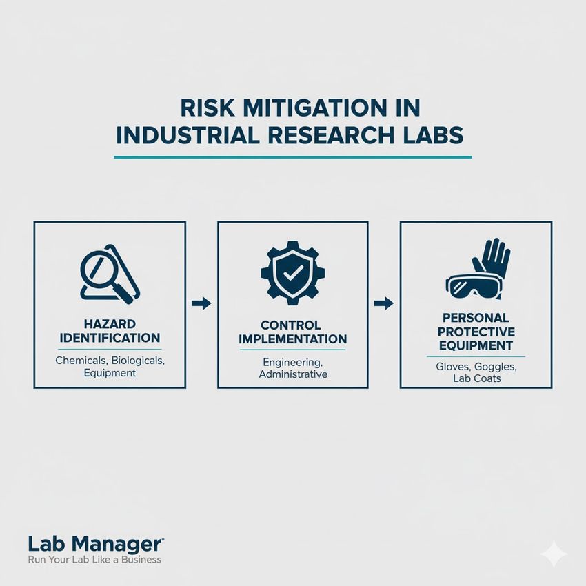 Infographic on risk mitigation in industrial research labs.