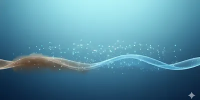 Abstract image depicting water quality monitoring with a wave showing pollution to clarity and a network symbolizing data.