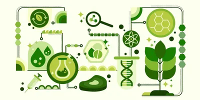 Illustration of sustainable laboratory practices with green elements.