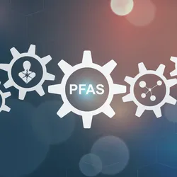PFAS-related icons inside gears representing regulatory changes