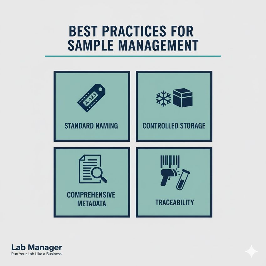 Infographic on the best practices for sample management. Infographic on the best practices for sample management.