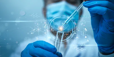 Laboratory innovation with digital graphics and pipette in use