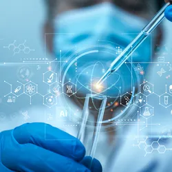 Laboratory innovation with digital graphics and pipette in use