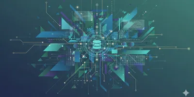 Abstract digital art representing quality control systems, data integrity, and analytical precision in industrial research labs. Features interconnected geometric shapes, flowing lines, and cool blue-green tones.