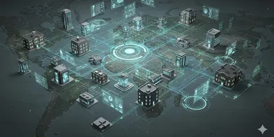 Abstract image representing a clinical diagnostic network with data flowing between labs