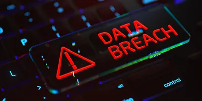 A glowing red sign that says "DATA BREACH"