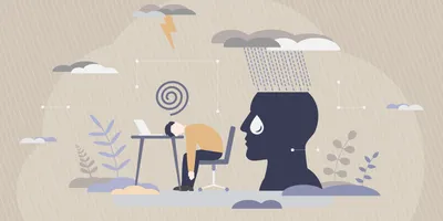 Illustration depicting a stressed employee in a toxic workplace