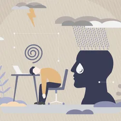 Illustration depicting a stressed employee in a toxic workplace