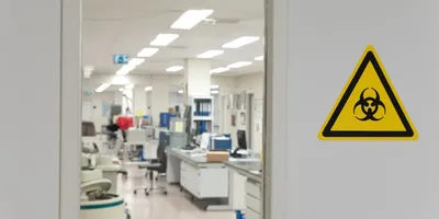 Laboratory warning sign indicating hazard communication