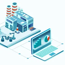 Illustration of a factory and data analysis, highlighting supplier emissions data