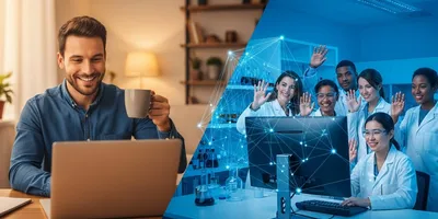 Virtual onboarding session with team members connecting online