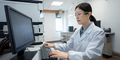 Lab technician analyzing data from a chromatography system.