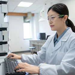 Lab technician analyzing data from a chromatography system.