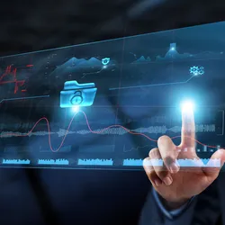 Visual representation of analytics and secure data sharing technologies.