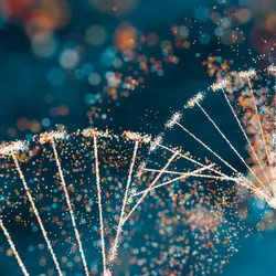 Illustration of DNA strands representing human genomics research