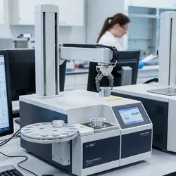 Automated DSC and TGA instruments with robotic autosamplers performing high-throughput material screening in a modern laboratory