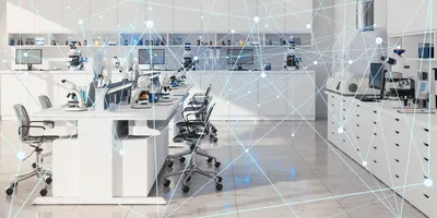 Modern laboratory showcasing AI automation tools and instruments.