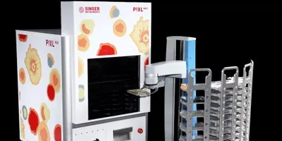 The PIXL Max integrated with a ThermoFisher Spinnaker robot arm for 24 hr  operation
