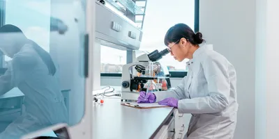 Female scientist conducting non-animal testing research