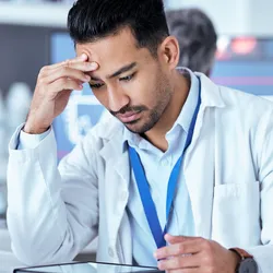 Stressed researcher in a lab coping with cognitive load
