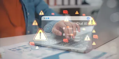 AI safety guidance depicted through a laptop screen and warnings