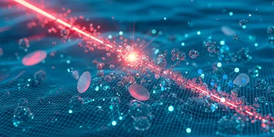 laser light cutting through various particles illustrating the comcept of particle characterization