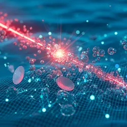 laser light cutting through various particles illustrating the comcept of particle characterization