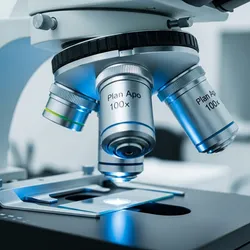 an optical microscope showing various objective lenses