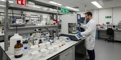 Lab technician operating a differential scanning calorimeter.