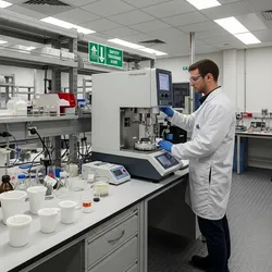 Lab technician operating a differential scanning calorimeter.