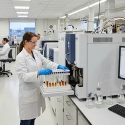 lab techician loading samples into an ICP-MS system