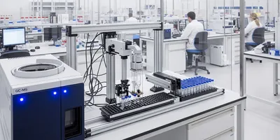 Gas chromatography system with autosampler in laboratory