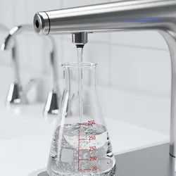 Lab water purification system dispensing ultrapure water.