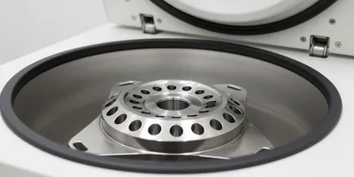 High-speed centrifuge rotor inside a laboratory centrifuge