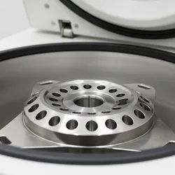 High-speed centrifuge rotor inside a laboratory centrifuge