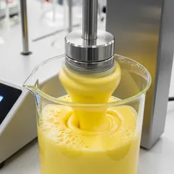 Overhead stirrer mixing a yellow liquid in a lab