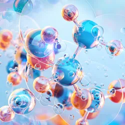 Abstract molecular structure representing generative AI materials synthesis