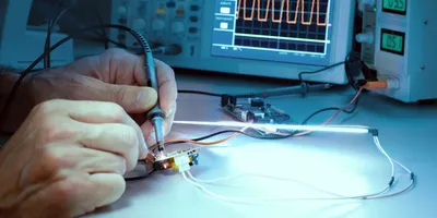 Technician working with NRTL test equipment