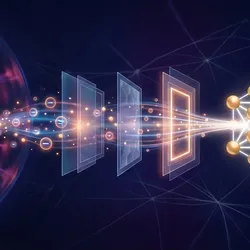 Abstract visualization of ICP-MS plasma flow connecting to geometric structures representing precision quality control in sub-ppb trace analysis.